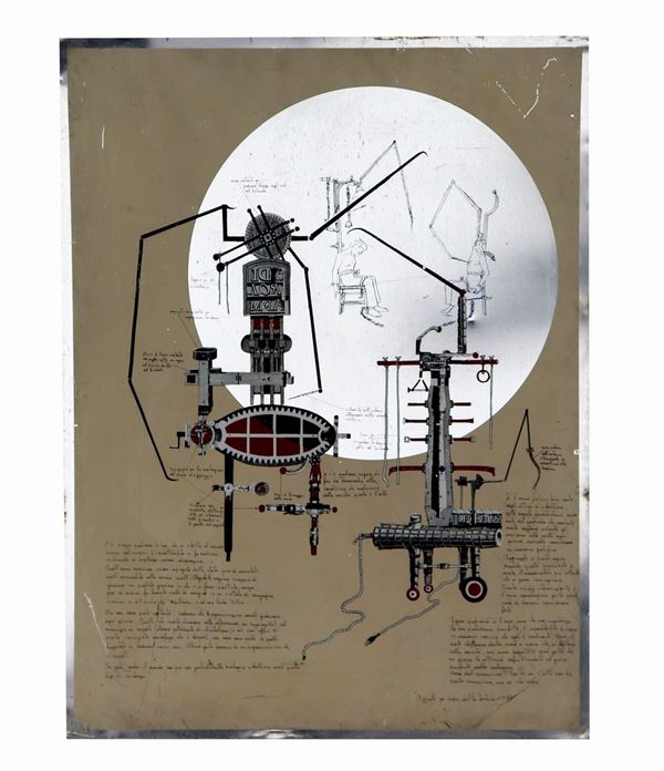 Mario Persico - "Notes for chairs of torture 1975" anodiserigraphy in 4 colors selected by hand by the author, copy no. 10 from the edition of 99 numbered and signed copies, made on an anodized aluminum plate 66 x 50 cm