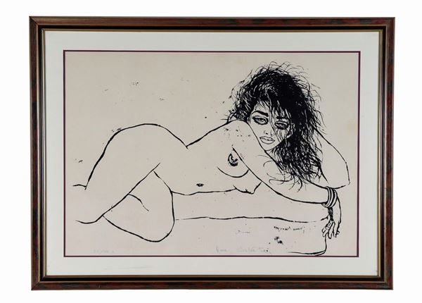 Anna Salvatore - Signed. "Girl nude" lithograph on multiple paper 50/100 cm 74 x 44
