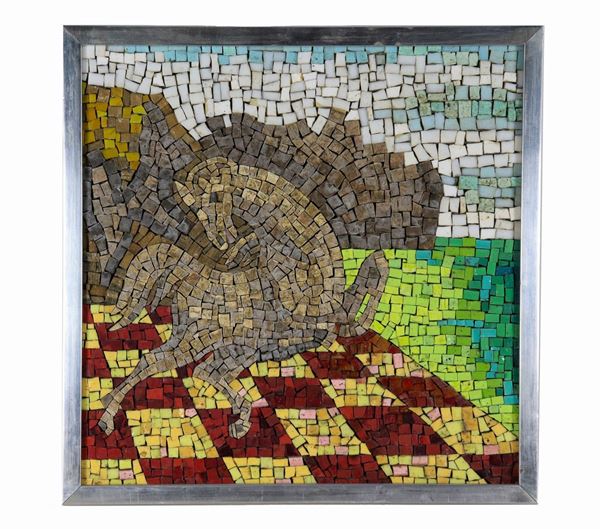 Arte Contemporanea - "The horse on the chessboard" 1971 exemplary mosaic 50 on 200 cm 50 x 50