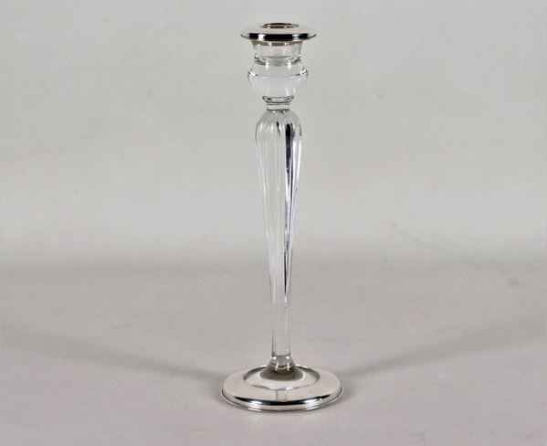 Murano crystal candle holder with silver applications