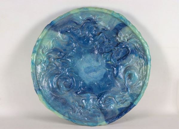 Aligi Sassu - "Cavalli marini" (1962), scultura volume in terracotta smaltata e policromata in blu e celeste. Autentica su foto - Archivio Aligi Sassu numero 620M001/5