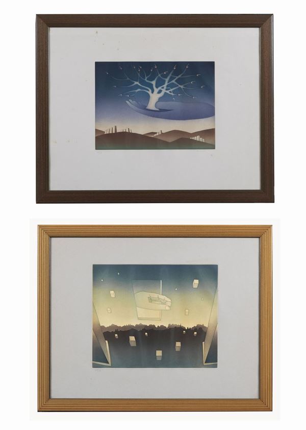 Pavel Filin (Artista Contemporaneo) - Signed. "Untitled" lot of two lithographs in multiple colors 69/90 cm 31 x 38 and cm 27 x 36