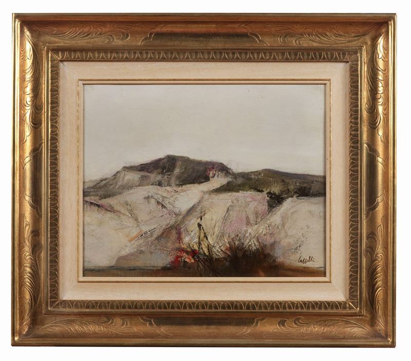 Firmato. "Calanchi appenninici" olio su tela cm 40 x 50