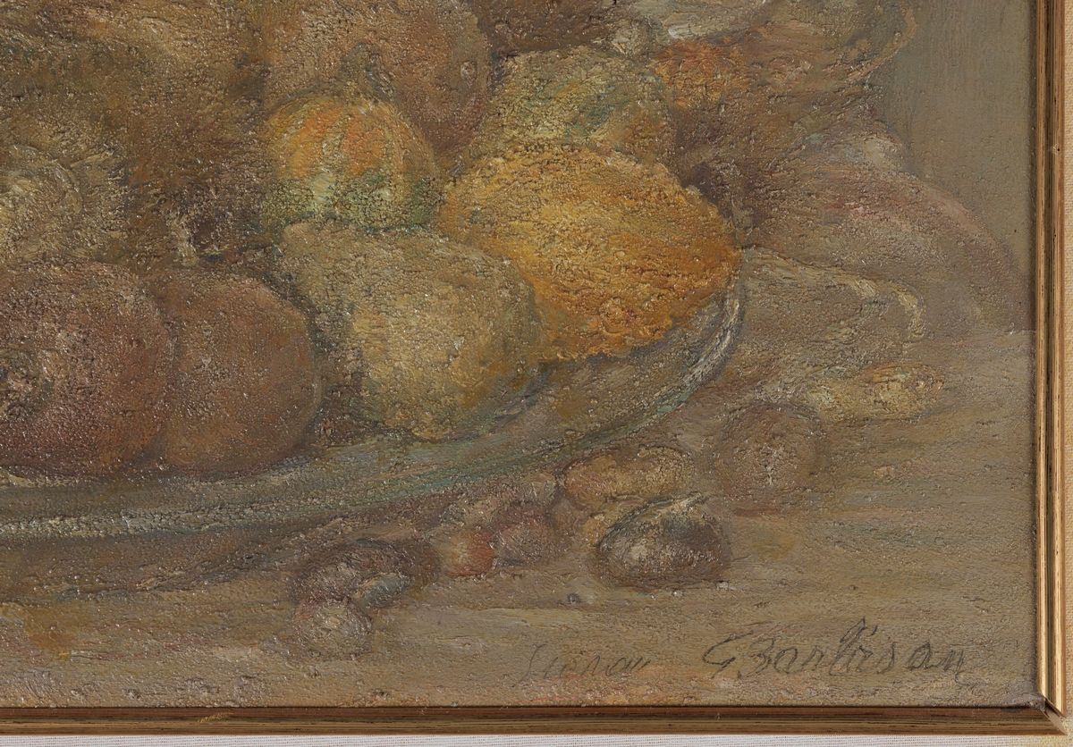 Firmato. "Cestino con zucchine" olio su tela cm 40 x 80