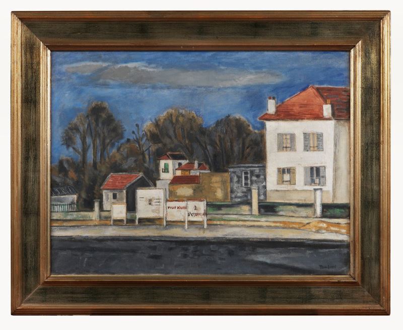 Firmato. "Ricordo di Ville d'Avray" olio su tela cm 60 x 80,5