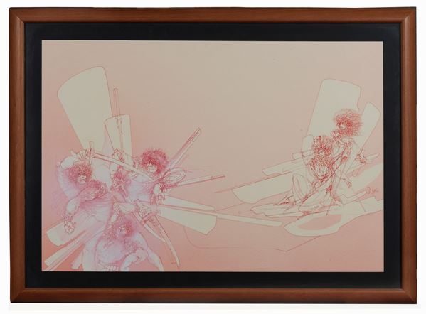 Fabrizio Clerici - "Duello" disegno a tecnica mista su carta cm 62 x 92