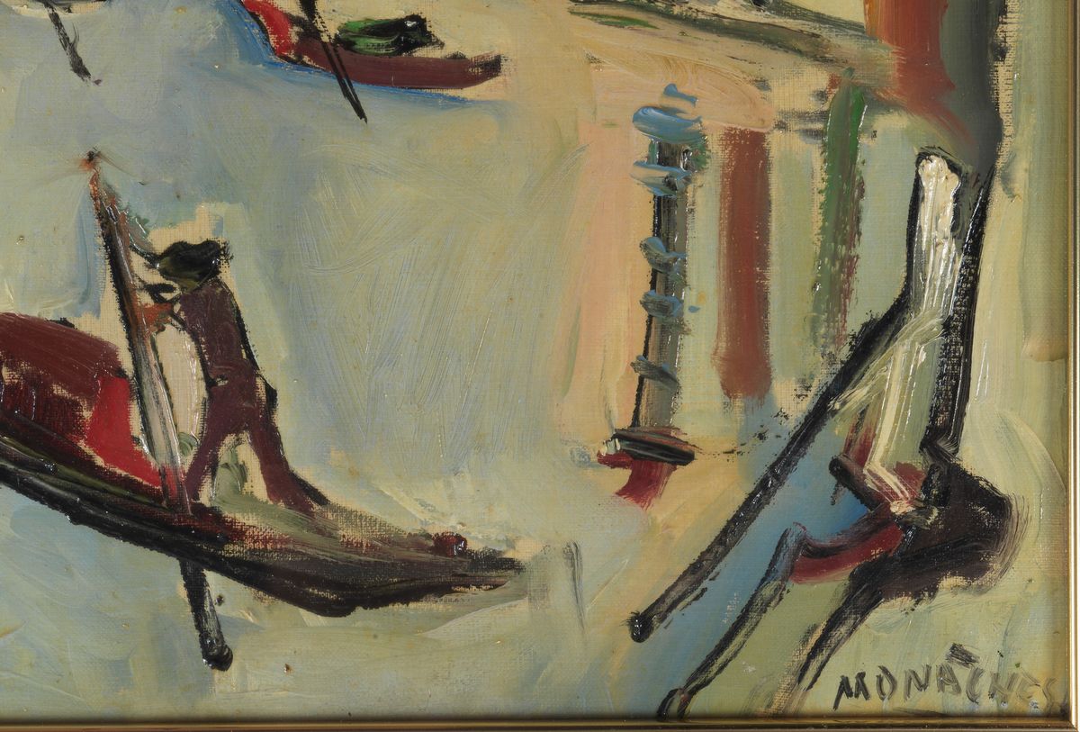 Firmato. "Veduta di Venezia con gondole" olio su tela cm 50 x 60