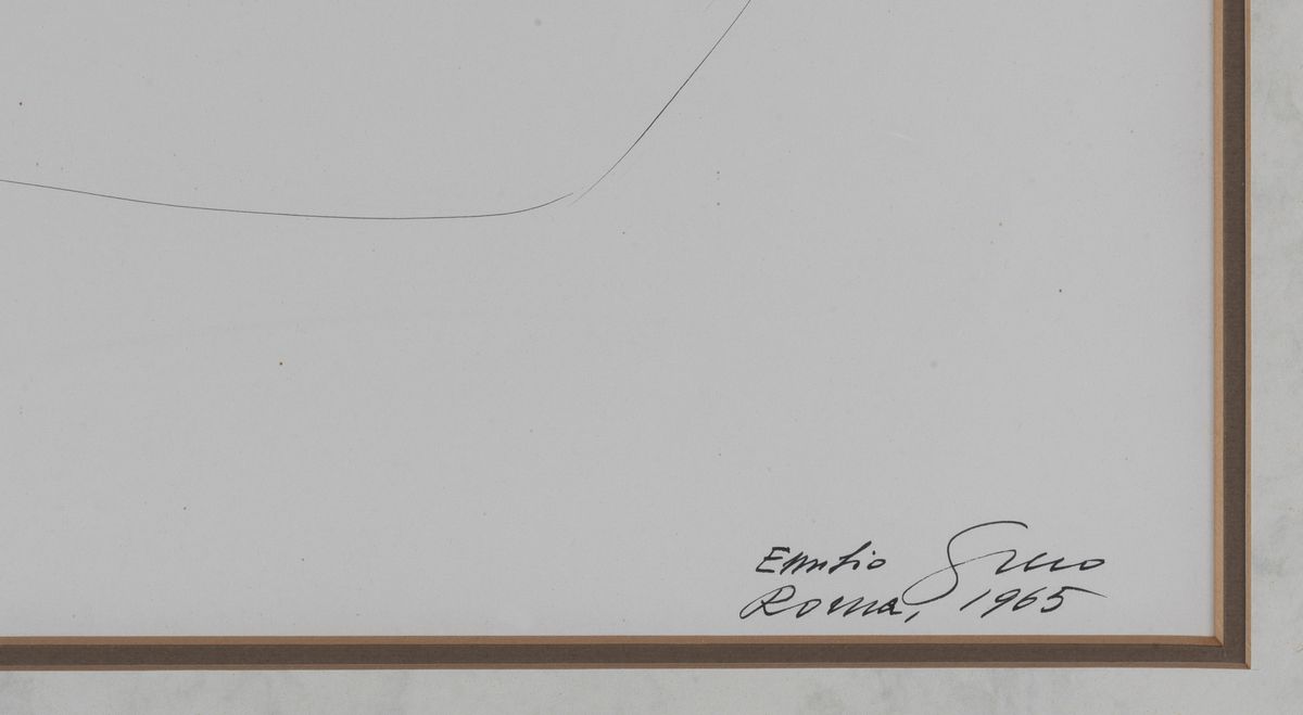 Firmato e datato Roma 1965. "Nudo di ragazza sdraiata" disegno a china su carta cm 50 x 70
