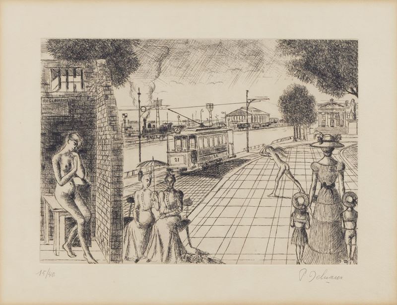 Firmata. "Passeggiata lungo il fiume" litografia multiplo 15/40 cm 45 x 58