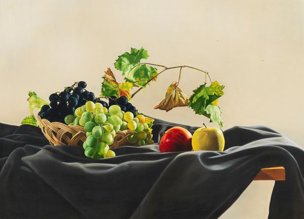 Stefano Turchetti (XX - XXI Secolo) - Signed. "Still life of fruit" mixed technique 50 x 70 cm