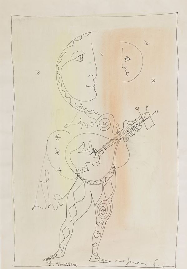 Franco Rognoni - Firmato. "Il trovatore" disegno a china su carta cm 65 x 45