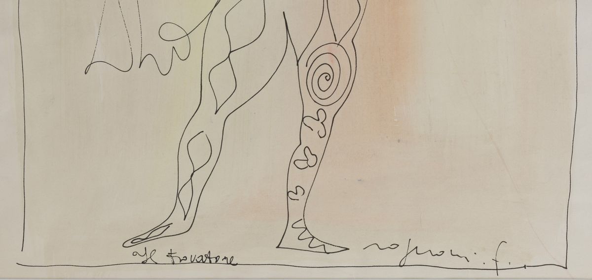 Firmato. "Il trovatore" disegno a china su carta cm 65 x 45