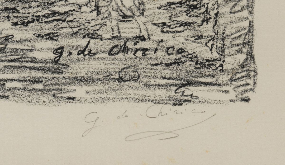 Firmata. "Antichi cavalieri e villa" litografia su carta XII/5 cm 41 x 53