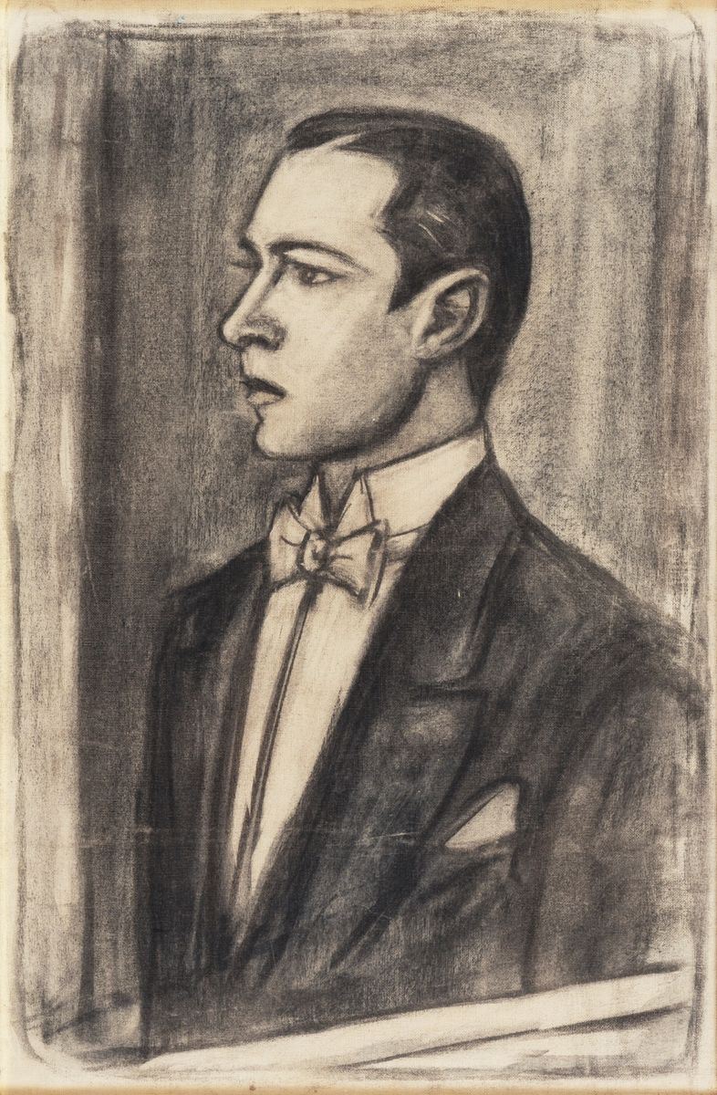 Firmato sul retro della tela. "Valentino" carboncino su tela cm 60 x 40