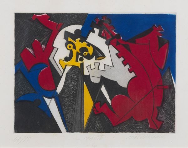 Umberto Mastroianni - Signed. "Mars" multiple color lithograph 48/75 cm 30 x 40