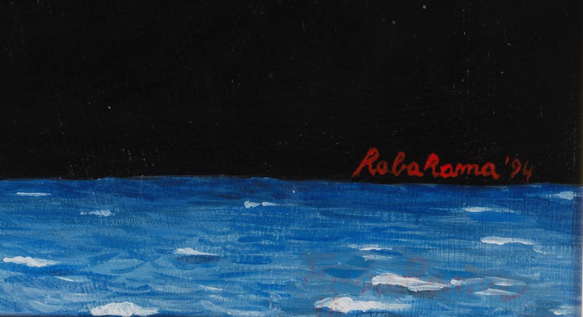 Firmato e datato 1994. "Mediterraneo" omaggio a L. Ventrone olio su tavola cm 50 x 50