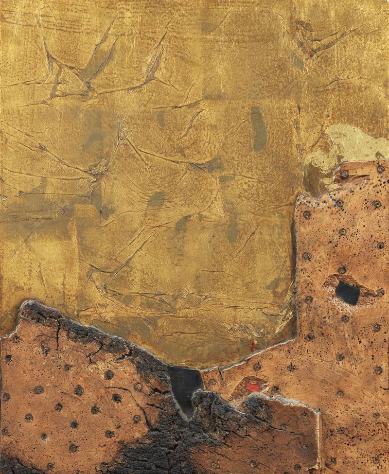 Firmato sul retro della tavola. "Collage e sughero su tavola" tecnica mista cm 60 x 50