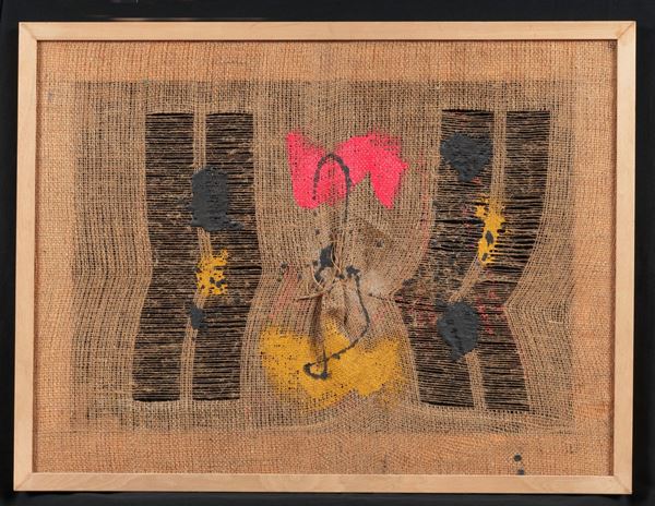 Salvatore Emblema - Signed and dated 2004 on the back of the canvas. "Untitled" colored earth on jute canvas 60 x 80 cm