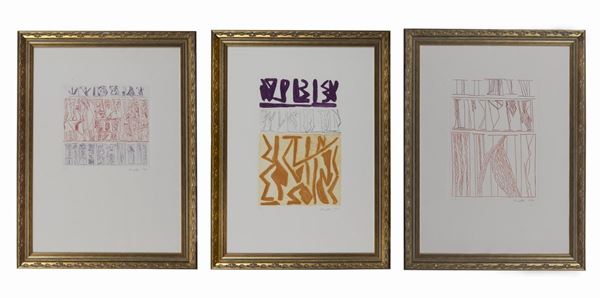 Riccardo Licata - Signed and dated 1976. "subjects abstract" lot of three lithographs in multiple colors 79/99. Maximum size 45 x 29 cm
