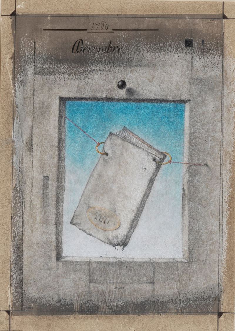 Firmato. "1780 Decembre" tecnica mista su cartoncino cm 46 x 33