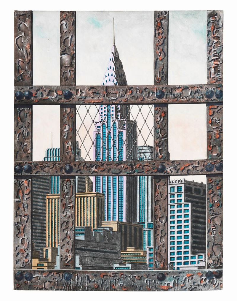 Firmato. "The Tower" olio su tela cm 80 x 60