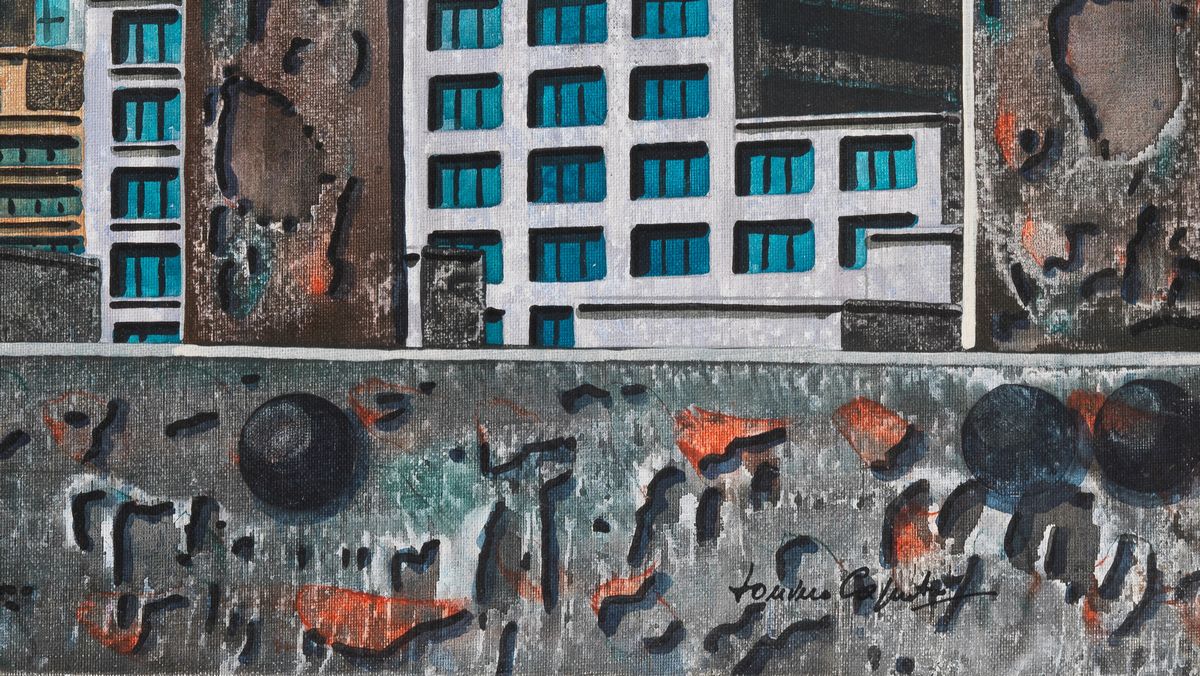 Firmato. "The Tower" olio su tela cm 80 x 60