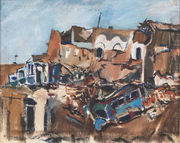 Giulio Turcato - Signed. "Destructions in Viterbo" 40 x 52 cm
