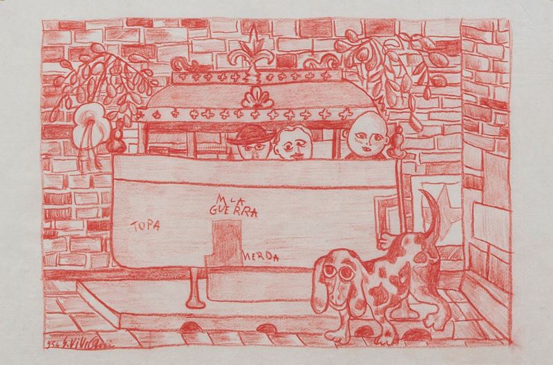 Firmato e datato 1954. "Senza Titolo" tecnica mista su carta cm 26 x 39