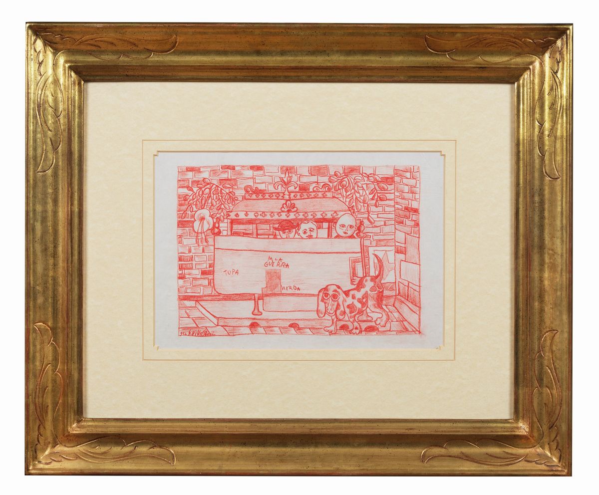 Firmato e datato 1954. "Senza Titolo" tecnica mista su carta cm 26 x 39