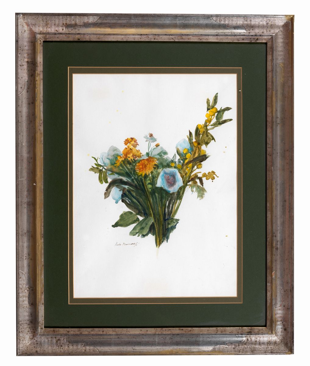 Firmato. "Fiori" acquarello su carta cm 46 x 34