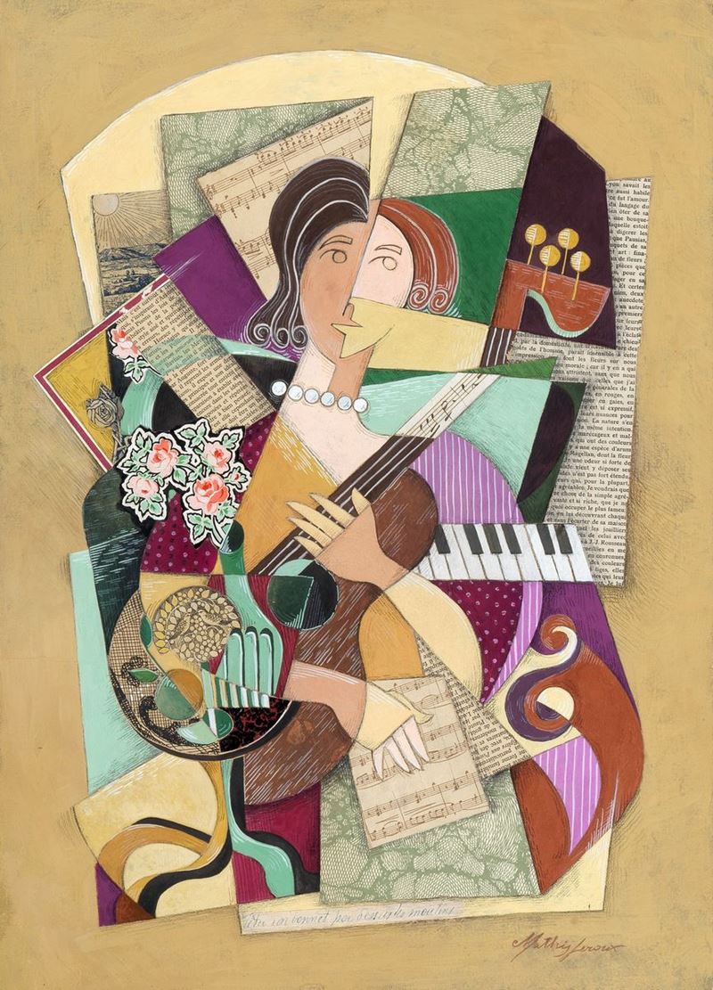 Firmato. "Vèter son bonnet par dessus les moulins" tecnica mista cm 48 x 35