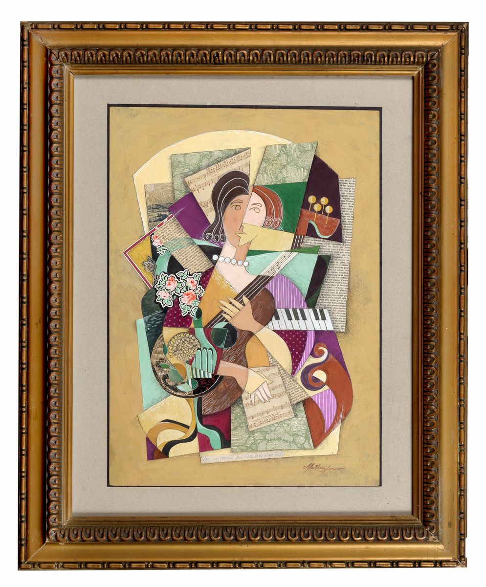 Firmato. "Vèter son bonnet par dessus les moulins" tecnica mista cm 48 x 35