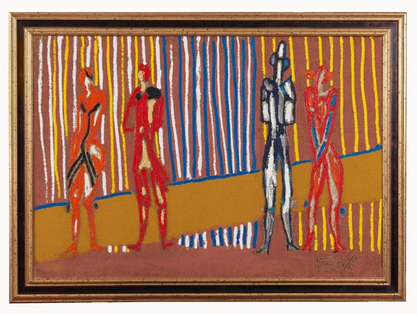 Antonio Vangelli - Signed. "Ballerine" mixed technique on canvas 70 x 100 cm