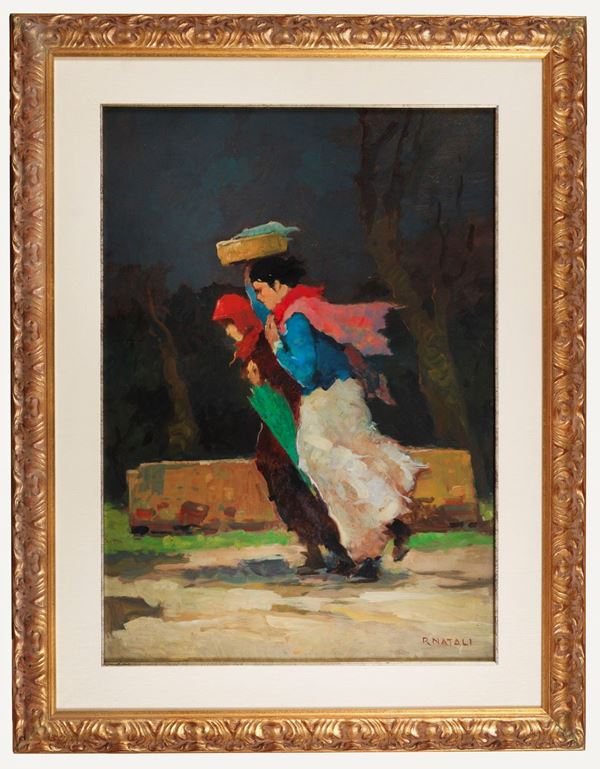 Renato Natali - Signed. 'Gust of wind', oil painting on masonite