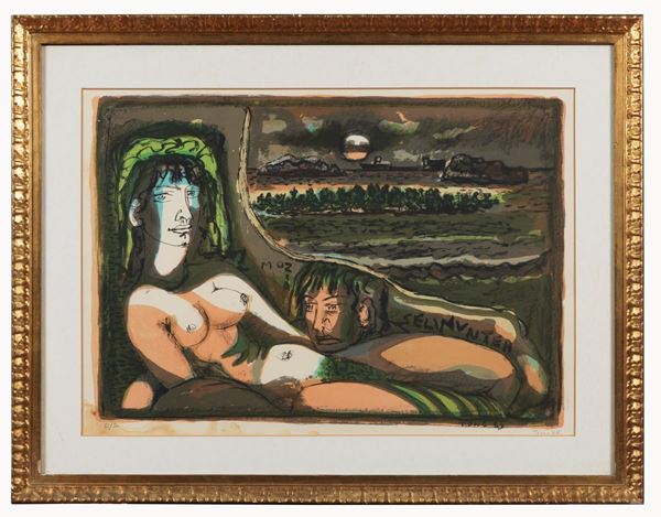 Tono Zancarano - Signed and dated 1969. "Selinuntea" multiple color lithograph 33/50 cm 50 x 70