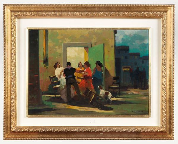 Renato Natali - Signed. "Baruffa", oil painting on plywood