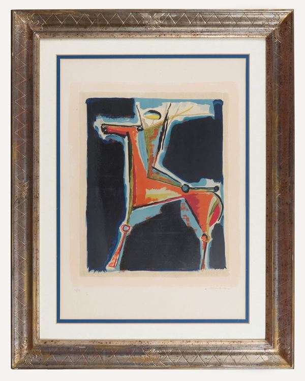 Marino Marini - Signed. "Purple Archer" multiple color lithograph 42/75 cm 70 x 50