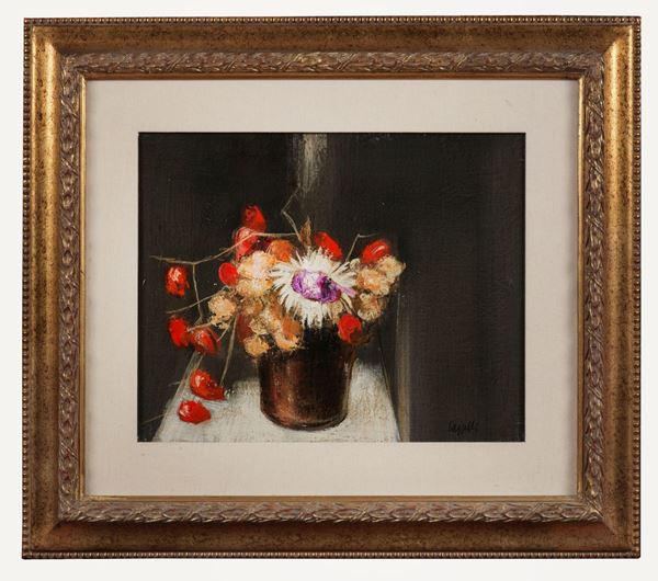 Giovanni Cappelli - Firmato. "Notturno con fiori" olio su tela cm 40 x 50