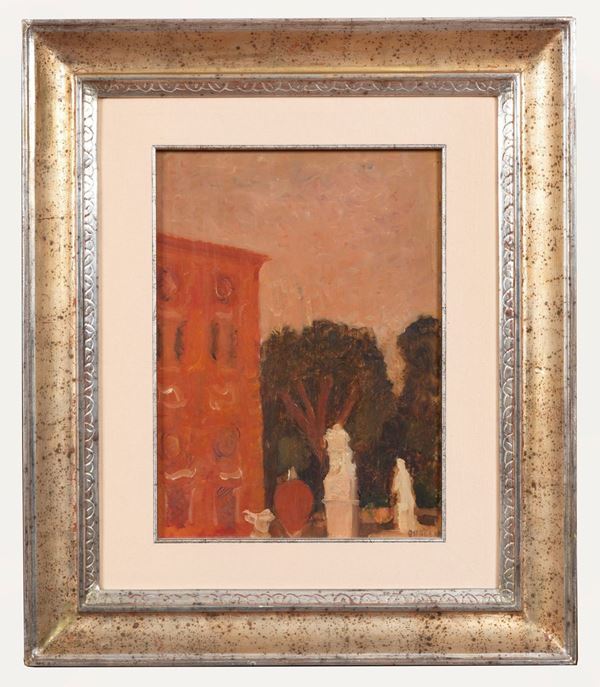 Carlo Quaglia - Signed. "Villa Borghese" oil on masonite 35 x 25 cm