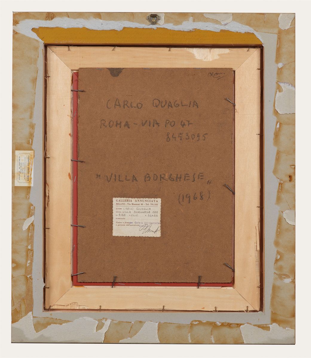 Firmato. "Villa Borghese" olio su masonite cm 35 x 25