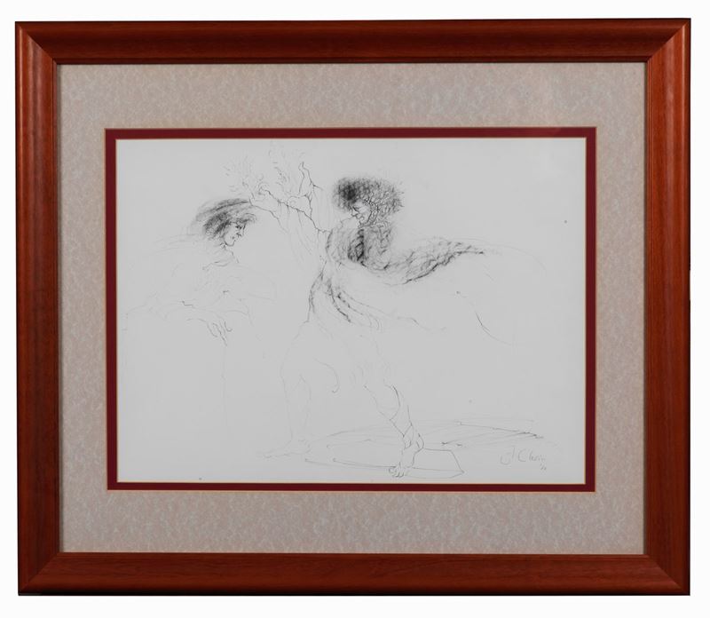 Firmato e datato 1970. "Senza Titolo" disegno a china su carta cm 37 x 49