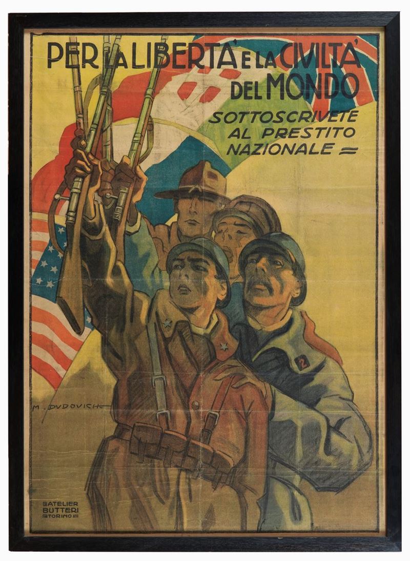 Firmato. "Per la Libertà e la Civiltà del Mondo" manifesto su carta cm 135 x 97