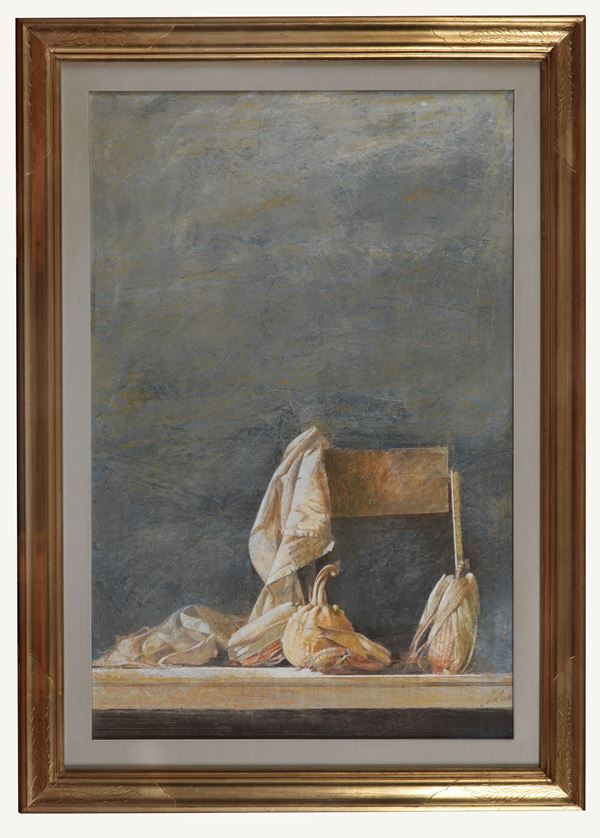 Giorgio Scalco - Signed and dated 1996. "Still life" mixed technique on canvas 116 x 76 cm
