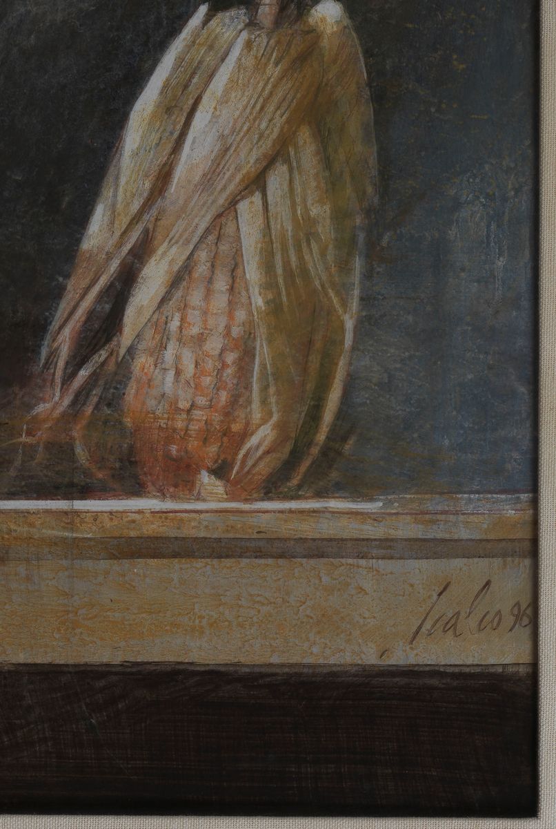 Firmato e datato 1996. "Natura morta" tecnica mista su tela cm 116 x 76