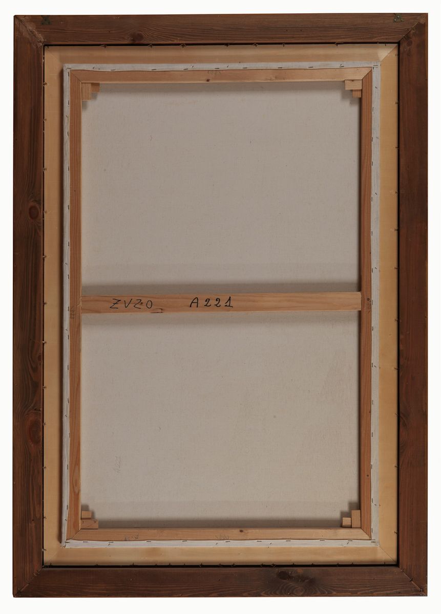 Firmato e datato 1996. "Natura morta" tecnica mista su tela cm 116 x 76