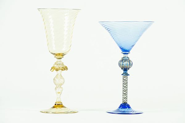 Due Bicchieri in vetro soffiato di Murano 