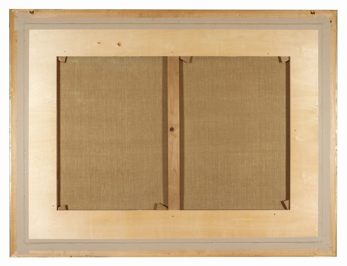 Firmato e datato 1962. "Composizione" olio su tela cm 90 x 130