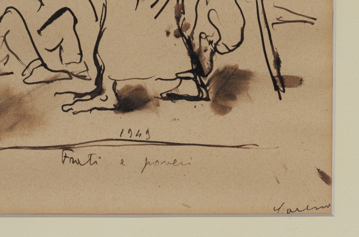 Firmati e datati 1949. "Donne sul mare" e "Frati e poveri" due disegni ad acquarello e china cm 3...