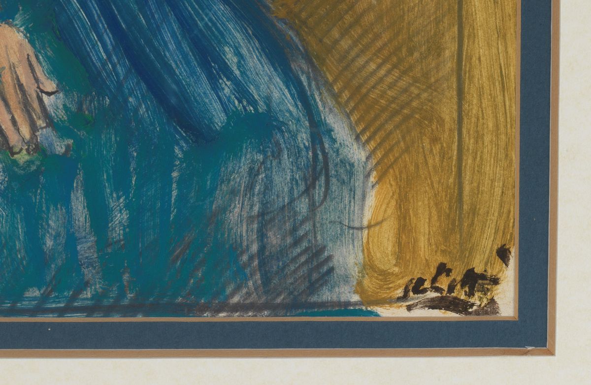 Firmata. "Donna in costume" tempera cm 36 x 28