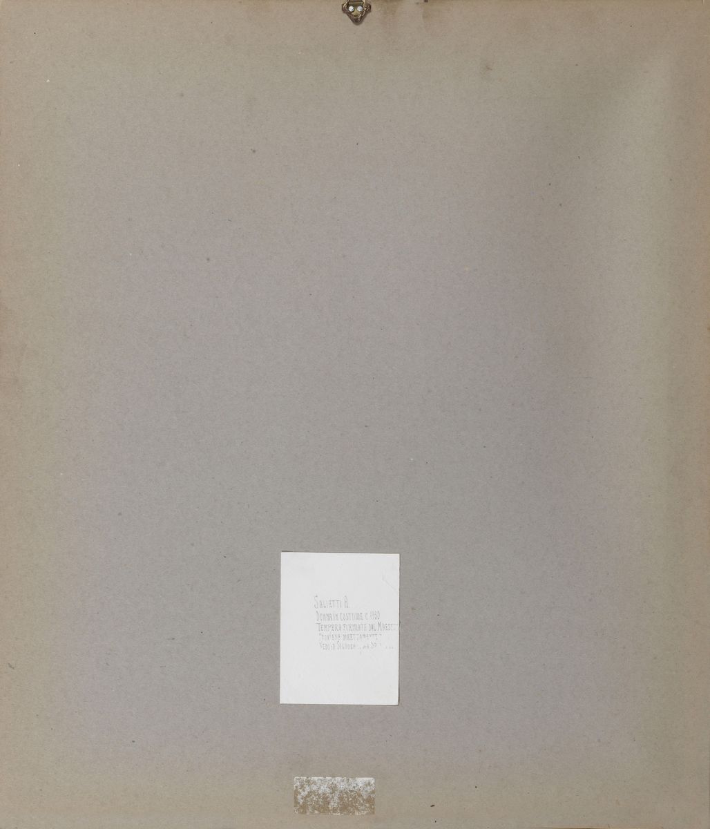 Firmata. "Donna in costume" tempera cm 36 x 28